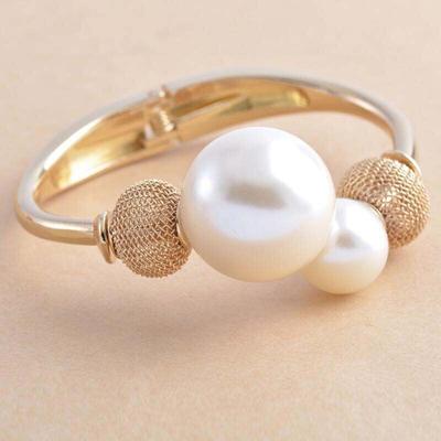 Perłowa Bransoletka Stop Metalu Biżuteria na Rękę Podwójna Warstwa Perłowa Bransoletka Damska Asymetryczna Półotwarta