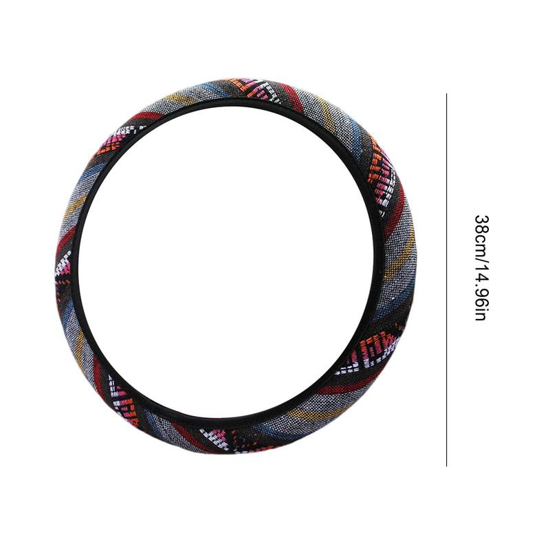 Flax Steering Wheel Cover Elastic Breathable Flax Cloth Cover No Inner Ring Ethnic Style Steering Wheel Decor Cover All Seasons