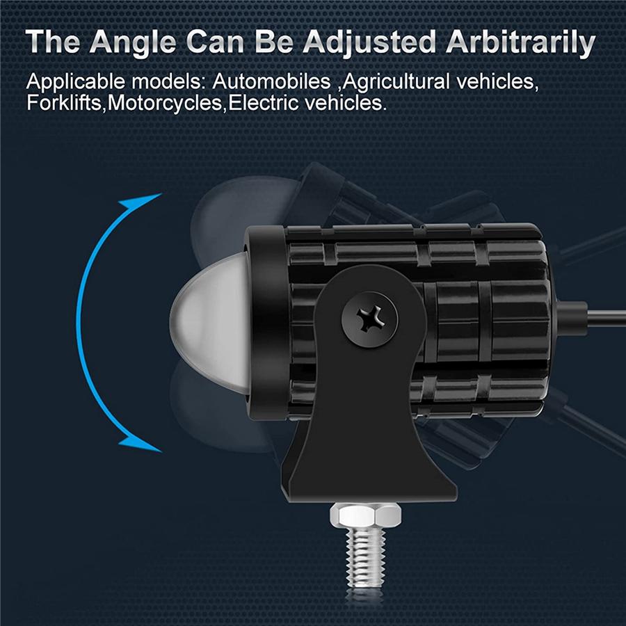 Pair of Miniature LED Motorcycle Floodlights, Yellow and White Light, High/low Beam, Projection Lamps