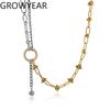 Fashion Gold Silver Match Plated Asymmetric Necklace for Women Stackable Stainless Steel Necklace with Zirconia