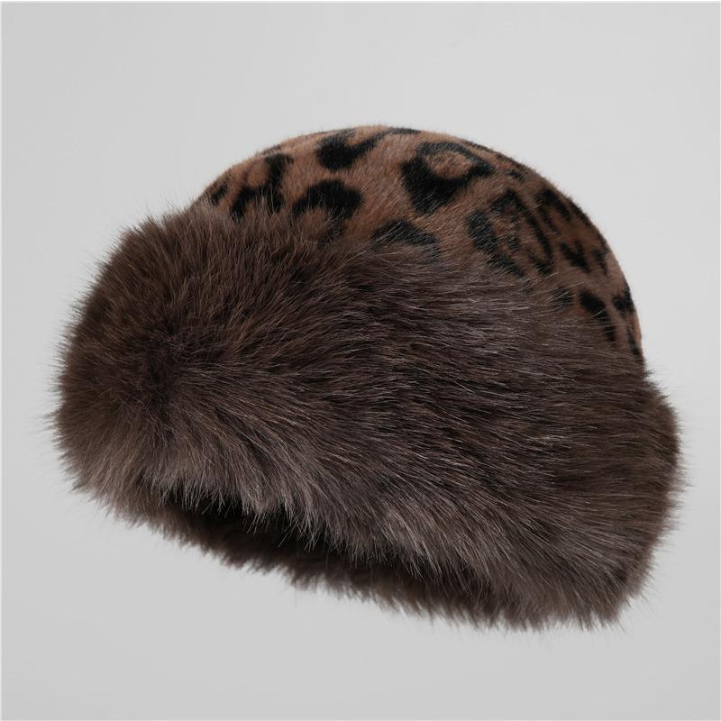

Ретро леопардовый принт плюшевая панама женская осенне-зимняя новая маленькое лицо утолщенная теплая защита ушей монгольская шапка M（56-58cm）