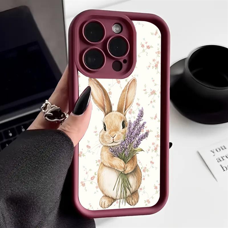 Cute Flower Rabbit Silicone Phone Case For iPhone 17 Pro Max 16 15 14 13 12 11 Pro 17 Air 16E XS X XR 7 8 Plus Soft Cover