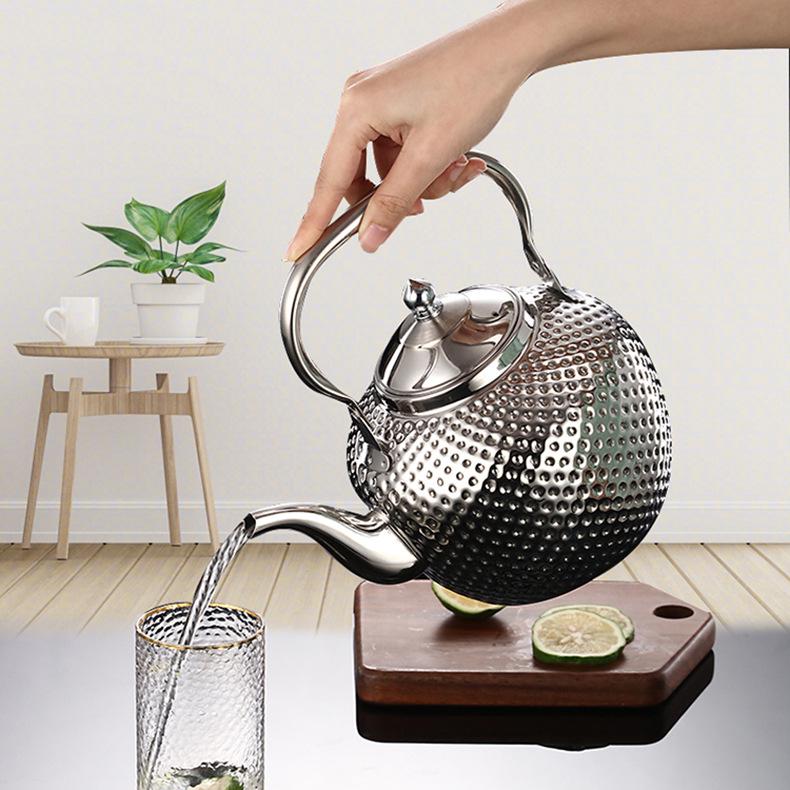 

Gold Spherical Stainless Steel Kettle with Hammered Texture - Large Capacity for Hotels and Restaurants.