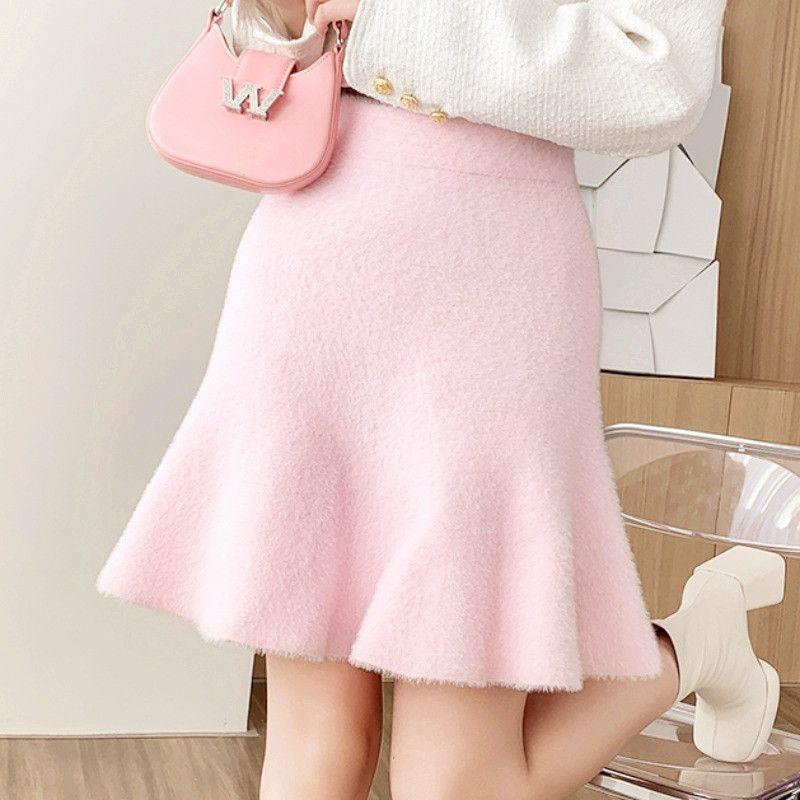 Imitation Mink Fur Short Skirt Women's Autumn and Winter Knitted Fishtail Skirt with Wrapped Buttocks Skirt