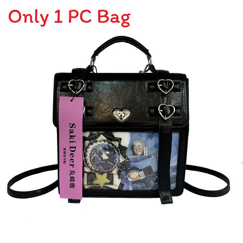 

Рюкзак в японском стиле однотонный уличный большой вместимости итабаг прозрачный чёрный