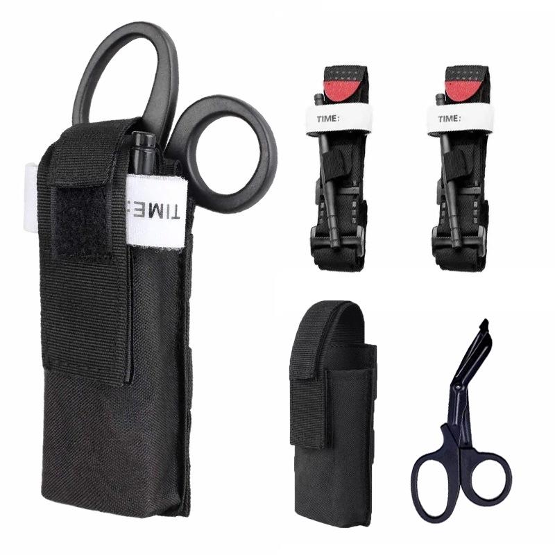 Outdoor Tactical Tourniquet Set: One-Handed Windlass Tourniquet, Medical Pouch, and EMT Scissors Combo