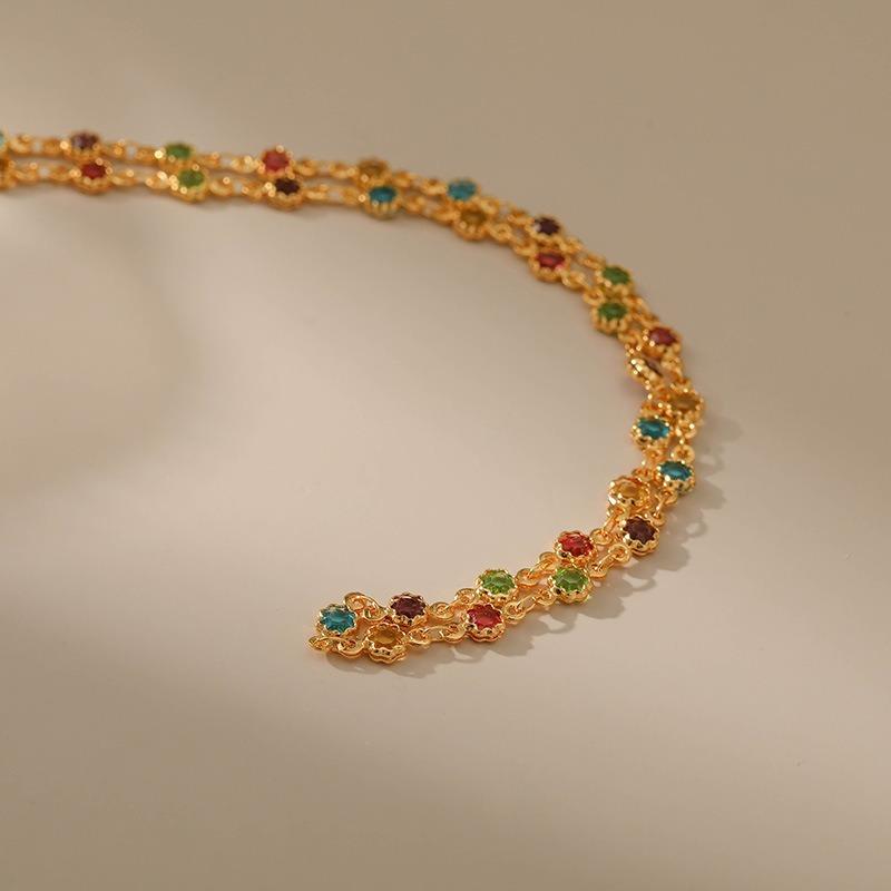 K Gold Plated Multicolor Zircon Adjustable Clavicle Necklace