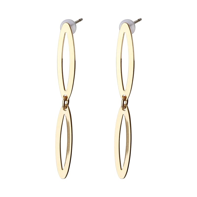 

LOKUMI earrings made in Japan 18k gold K18 post K18 Compatible with metal allergies marquise metal swing earrings long ladies simple stud sway