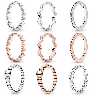 Women 925 Sterling Silver Rings With Rose Gold Freehand Hearts Crystal Finger Ring Crown For Women Wedding Party Jewelry