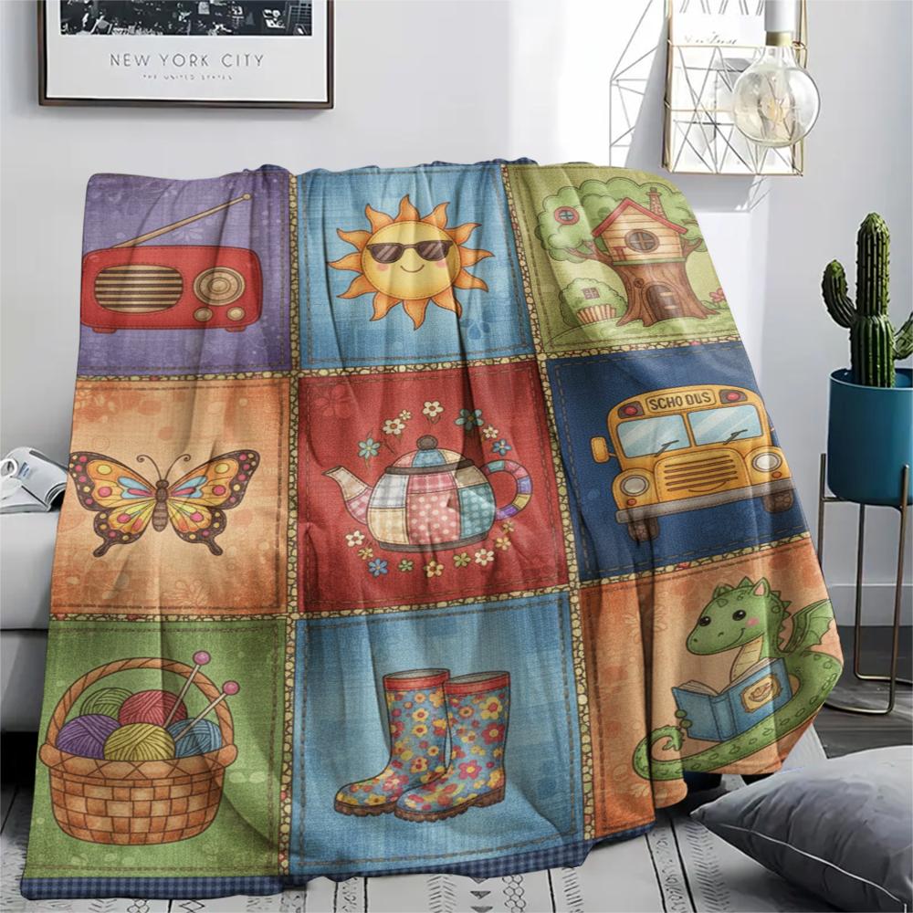 1Pc Retro Country Print Flannel Blanket, High quality Comfortable for All Seasons, Home Decor, Warmth and Comfort, Perfect for Christmas Gifts 70