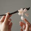 Ancient Style Magnolia Hairpin Artificial Transparent Glass Flower Tassel Hair Stick Wooden Simple Updo Hairpin New Year Gifts