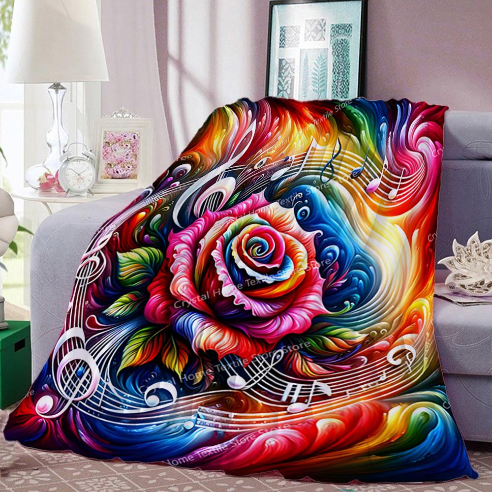 Multicolor Floral & Musical Notes Design Flannel Fluffy Throw Camping Blankets for Children Sofa Throw Thin Blanket Fashion Gift
