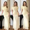 Women's Spring and Summer Sleeveless Boat Collar Dress Waist Long Dress Solid Color Hip Wrap Dress Dress