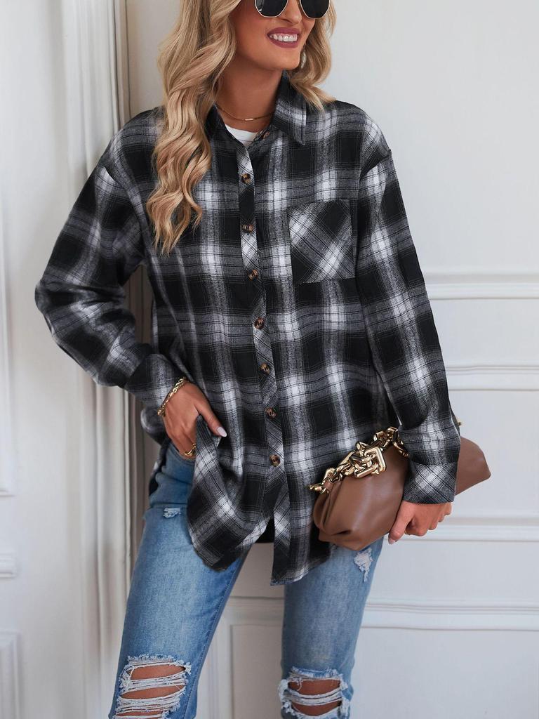 Autumn/Winter 2025 Women's Plaid Boyfriend-Style Loose Shirt