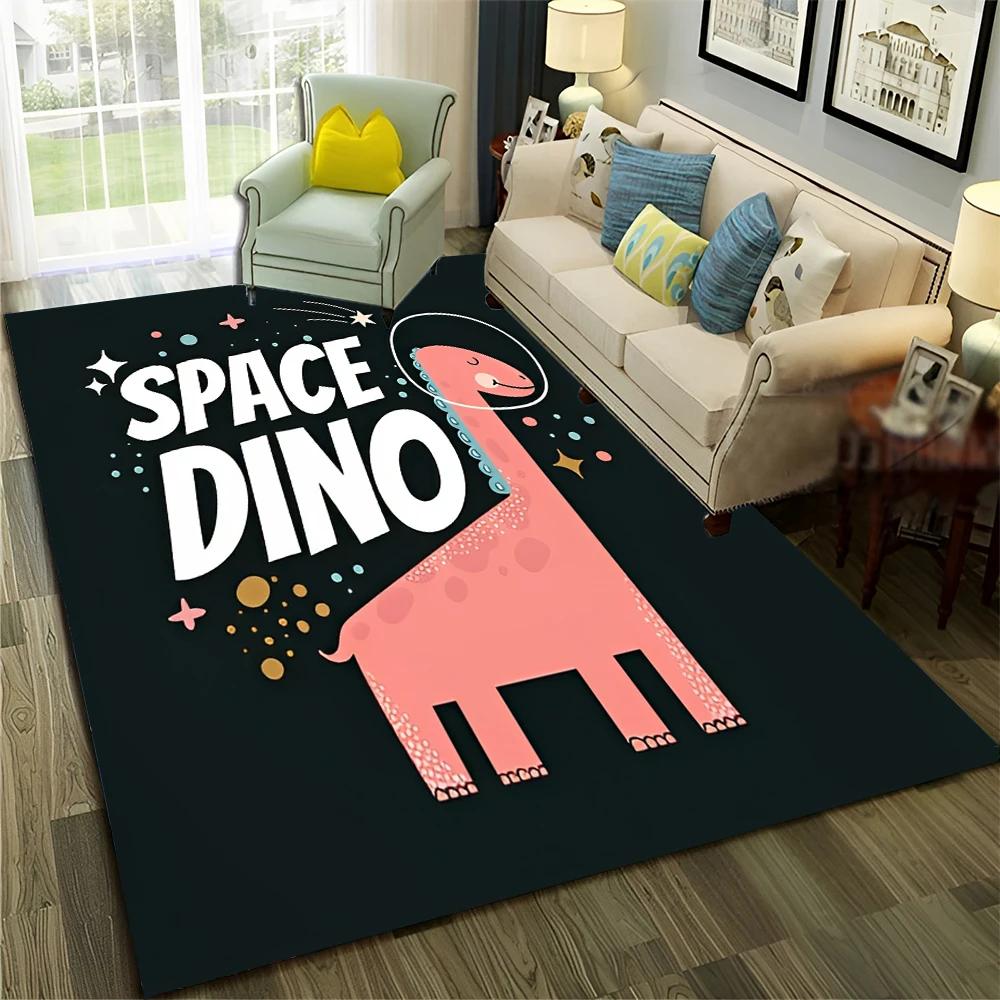 3D Cute Dino Dinosaur Space Cartoon Carpet Rug for Home Living Room Bedroom Sofa Doormat Decor,Child Area Rug Non-slip Floor Mat