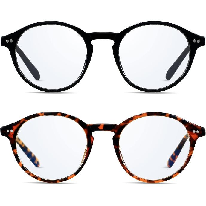 ANDWOOD Blue Light Blocking Glasses Women Men Computer Small Face Frame Bluelight Blocker Teens Round Frame 2 Pack Black Tortoise