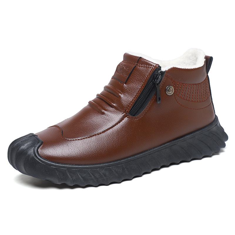 

Foreign trade new cotton shoes leather surface waterproof, non-slip and wear-resistant piled thick warm middle-aged and elderly snow boots 43 шоколадний