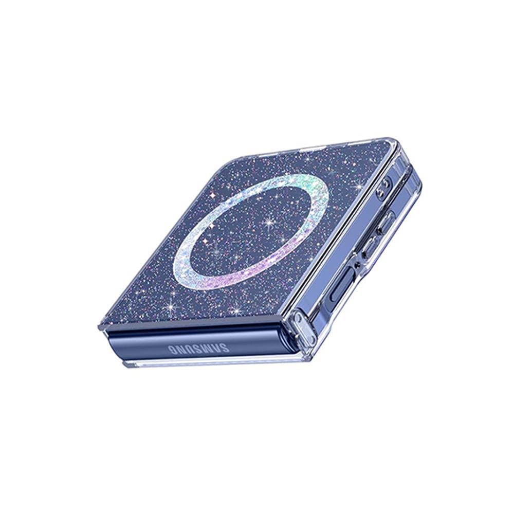 Transparente Glitzer-Stern-Kreis-Magnet-Hülle für Samsung Galaxy Z Flip 8/7/6/5 Sternenhimmel Kabelloses Ladecover
