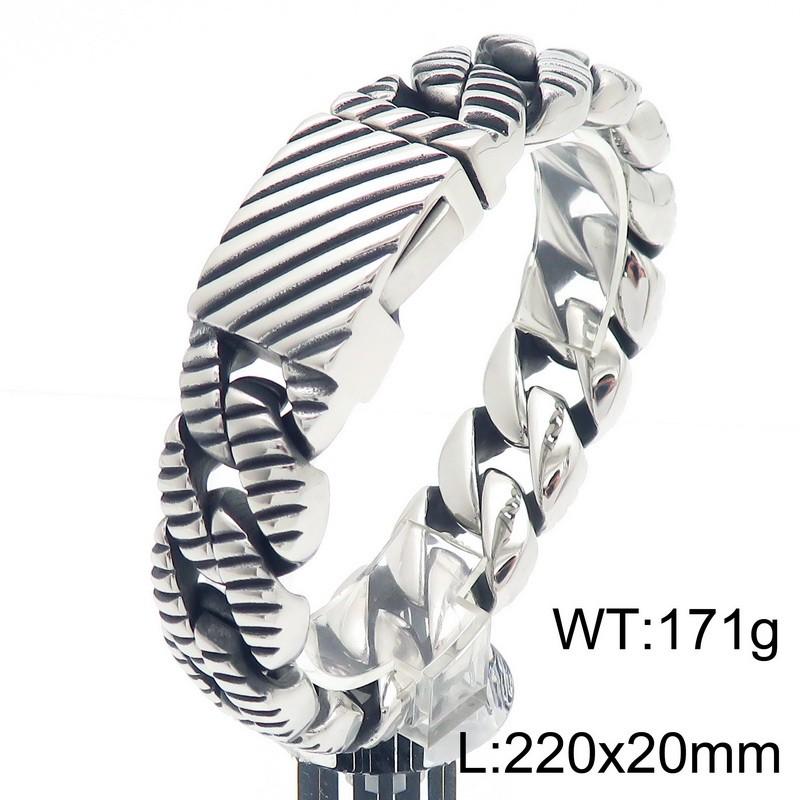 Kalen 20/33mm Stainless Steel Chunky Bracelet for Men Vintage Striped Cuban Chain Cuff Bracelets Personalized Cool Party Jewelry