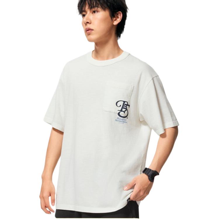 Li Ning Badfive Letter Ronde Hals Ademend Zacht Comfortabel Los T-shirt met Korte Mouwen Heren T-shirts Gebroken Wit AHSV651-1