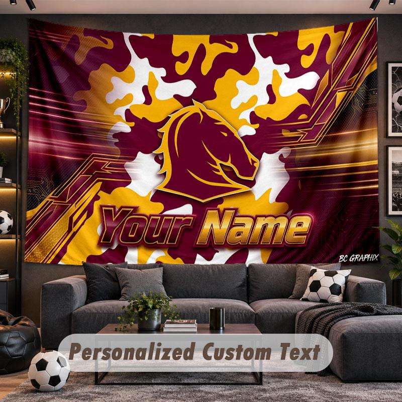 Wall Hanging Tapestry Custom NameBrisbane Broncos Pattern Personalized Printed Fabric Wall Decor