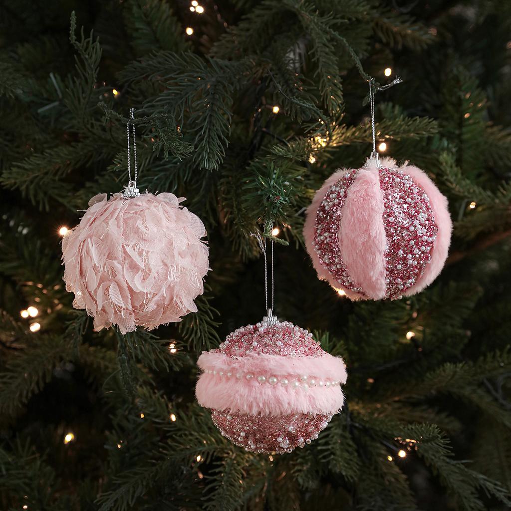 Christmas Tree Ornament Unique Pink Fluffy Christmas Ball Christmas Ball Decoration Modern Holiday Ornament For Festive Holiday