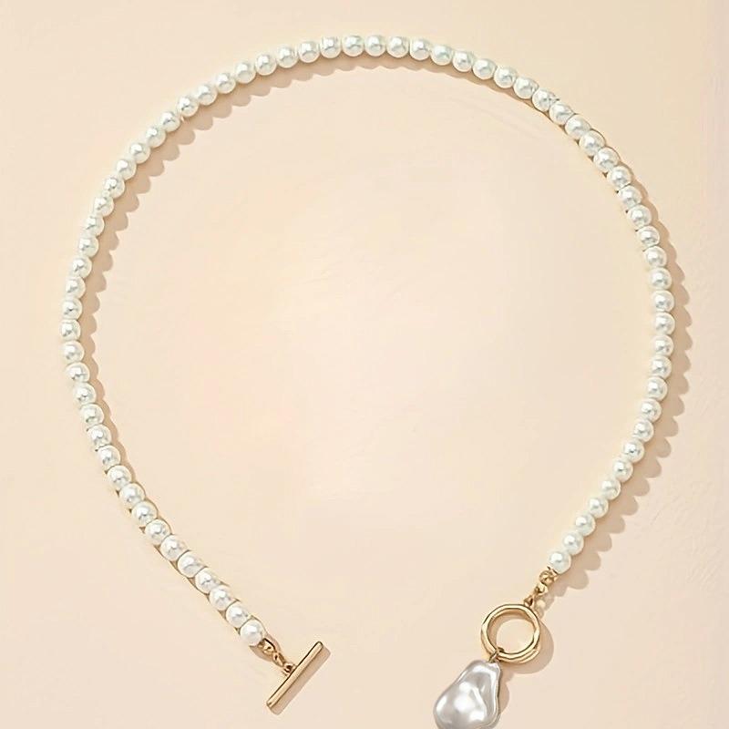 Multi-layer baroque imitation pearl necklace collarbone chain bracelet set retro light luxury niche neck chain fashion