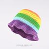 Regenbogen Farbverlauf Gestreifte Wollmütze Damen Herbst Winter Warm Ohrschutz Fischerhut Handgehäkelt Gestrickte Schirmmütze