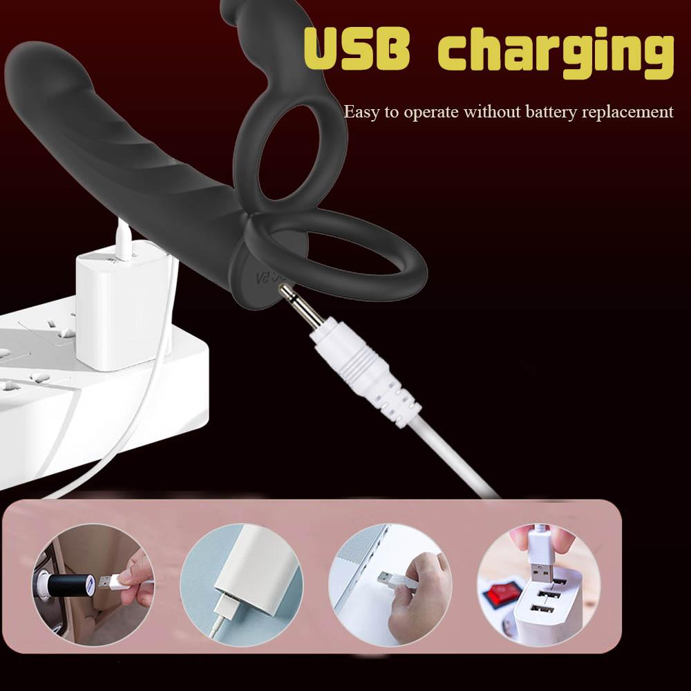 Strap On Penis Butt Plug Anal Sex Toys with Vibrating Cock Ring Vibrating Penis Sleeve Male Dildo Vibrators Clitoral Adult Toy