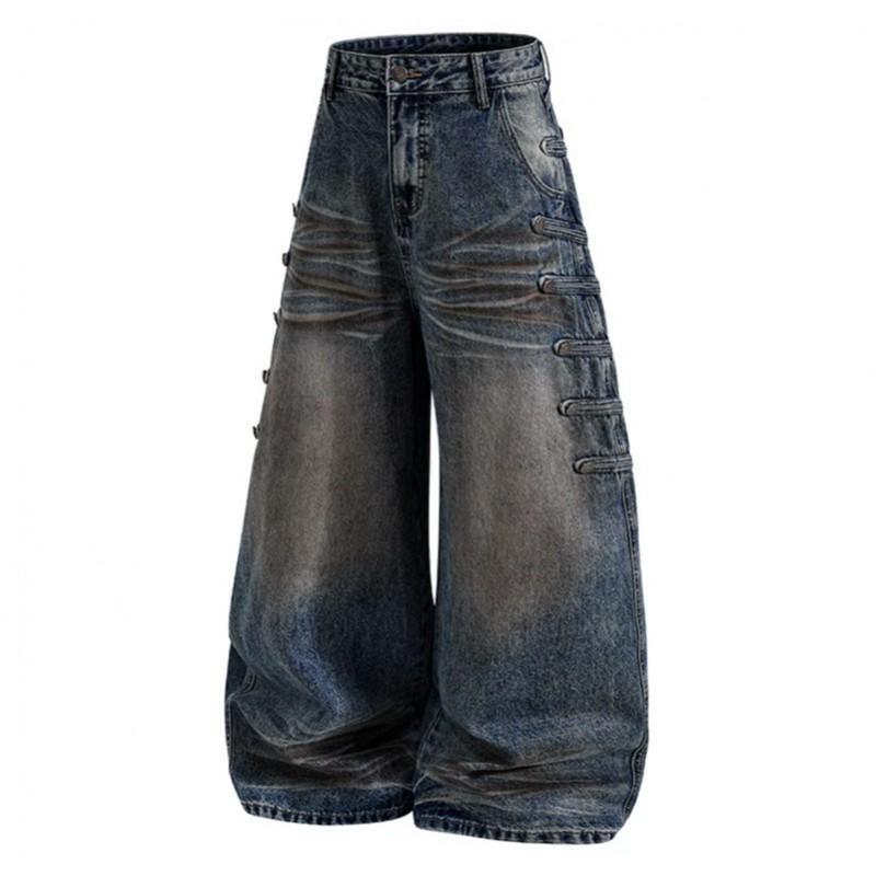 American Baggy Streetwear Jeans 2026 Retro Distressed Wide Leg Denim Pants Men Women