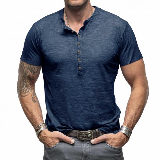 Summer Men's Casual Men's Tops Classic Men's Henley Shirt Bamboo Cotton Pure Cotton Short Sleeve T-Shirt Cool Feeling