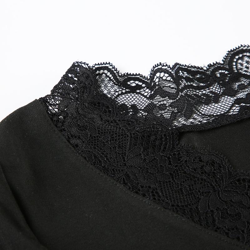 European Lace Patchwork Long Sleeve V-Neck T-Shirt