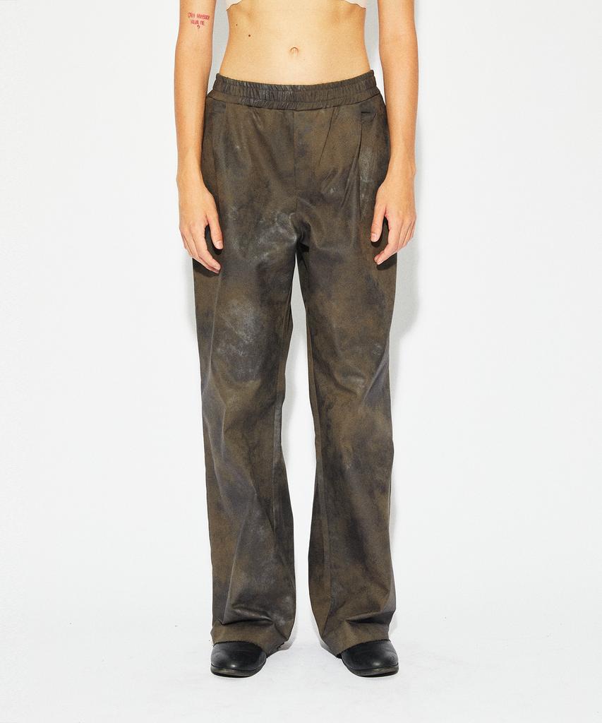 Tonsle Dirty Wash Elastic Waist Double Pleated Wide Pants Khaki