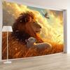VIKAMA Lion and Lamb Tapestry Healing Series Peace Theme Background Cloth Warm Natural Wind Living Room Decoration