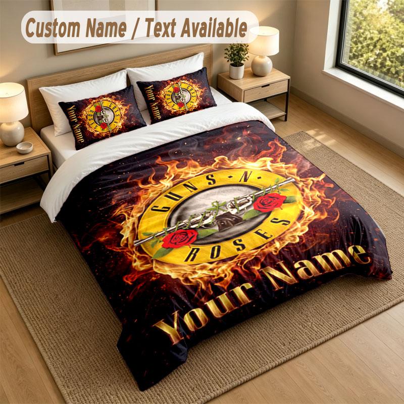 Bedding Set 1 Duvet Cover 2 Pillowcases Guns N’ Roses Print Soft Bed Linen Bedroom Decor