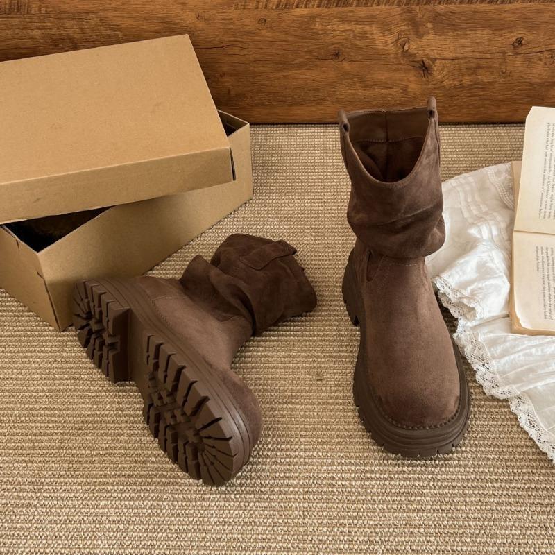 Sheepskin version~ thick-soled Martin boots women's new autumn retro knight short boots women's Maillard stacking boots