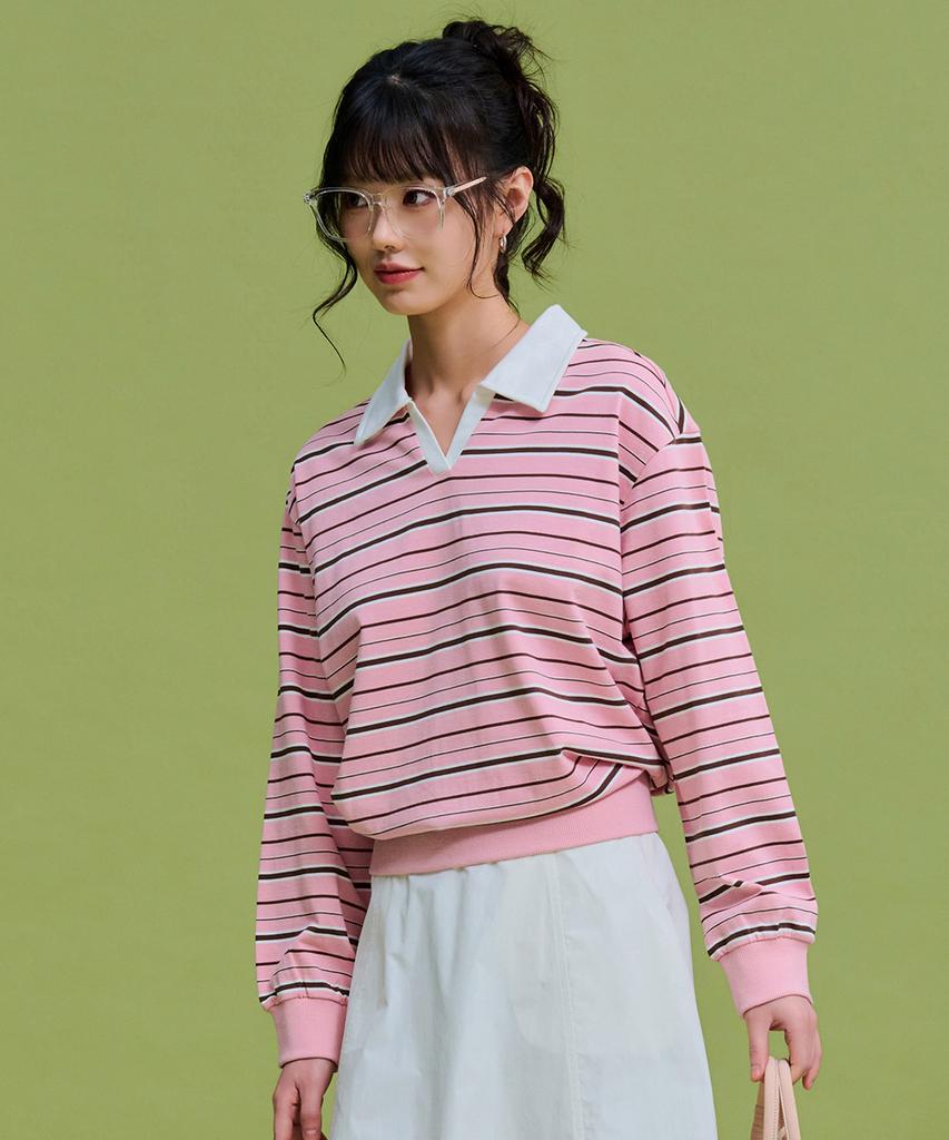 CHASECULT Women'S Striped Open Collar T-Shirt-Farg5166B0P