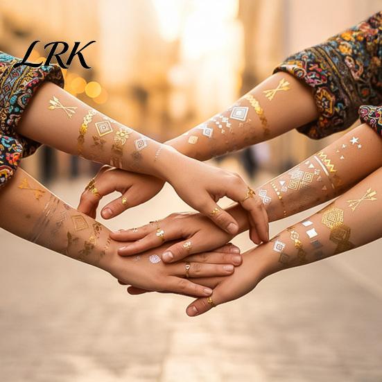 Waterproof Fake Tattoo Decals Golden Silver-color Metallic Sticker for Women Girls, Temporary Adult Child Tattoos Face Body Arm Decoration,