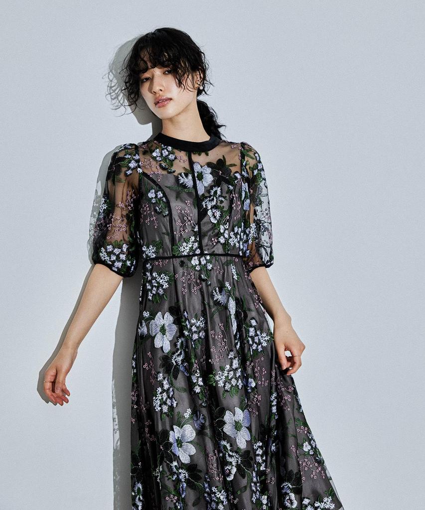 Niana Flower Embroidery Party Wedding Embroidered Size L Dress, Dress, Dress, Lace, Black,