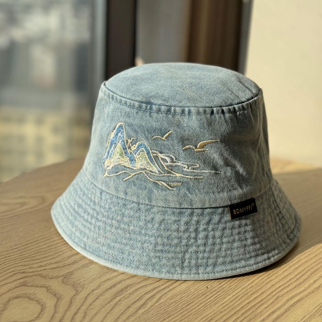 New Spring/Summer Washed Letter Embroidery Pink Fisherman Hat for Women, Sun Protection Hat, Vintage Outdoor Hiking Bucket Hat