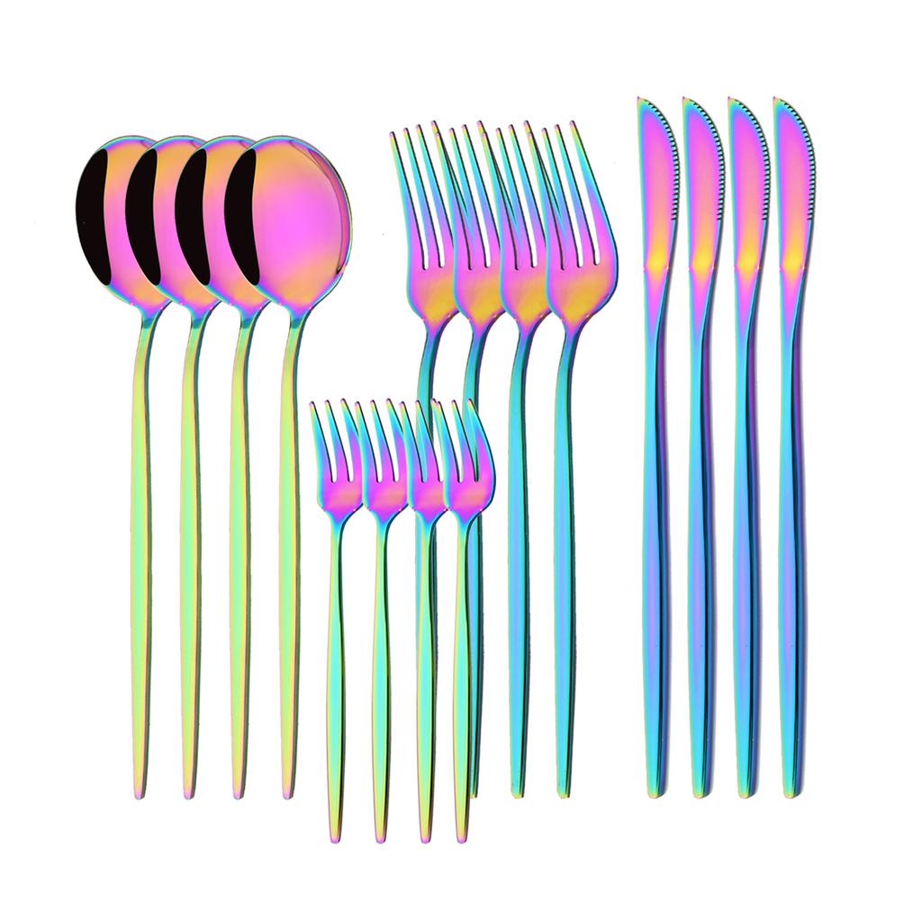 16 Pieces Colorful Silverware Tableware Set Service for 4, Stainless Steel Flatware Kitchen Cutlery Utensils Set for Home Kitchen Restaurant