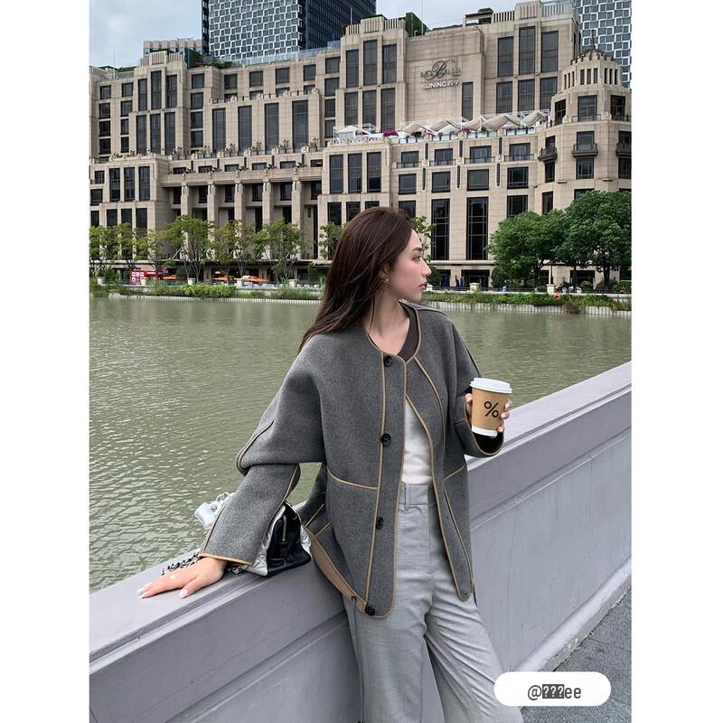 ELLE Women's Cashmere Blend Double-Sided Short Coat