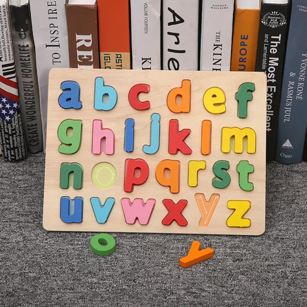 Drevené puzzle pre batoľatá Montessori hračky pre bábätká ABC Abeceda Číslo Tvar Zodpovedajúca dosková hra Predškolská vzdelávacia hračka pre deti 2-4