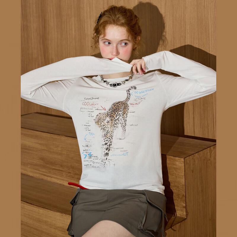 COOLHUT American Vintage Leopard Print Loose Long-Sleeve T-Shirt