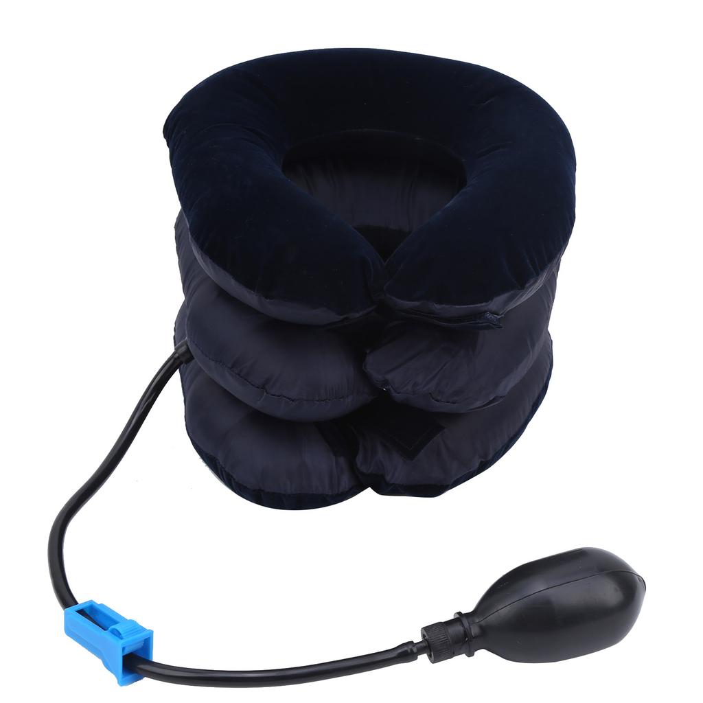 Inflatable 3 Layers Cervical Neck Traction Device Pain Relief Adjustable Neck StretcherDark Blue