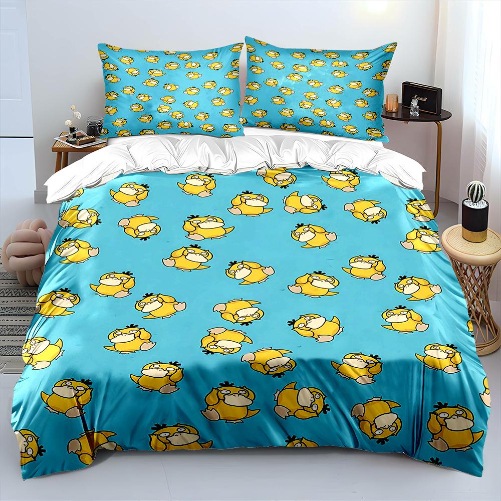 Modern Trendy Japanese Anime Pokemon Psyduck Printed 1 2 Pillowcases Adult and Children Luxury Quilt