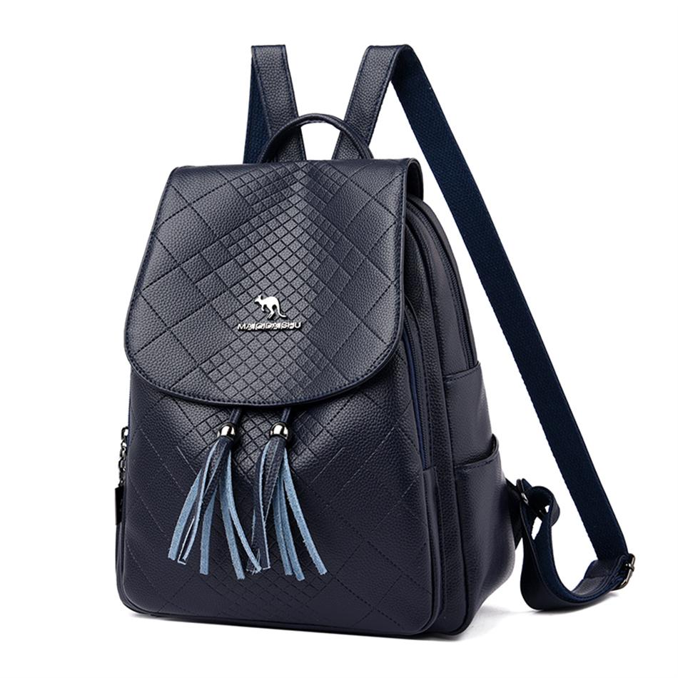 High Quality Leather Women's Backpack Purses with Tassel  Luxury Brand School Sac Lady Bookbag Teenage Girls Fashion Mochila