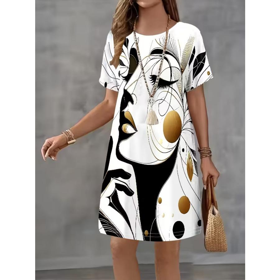 New plaid print crew neck short-sleeved dress women s retro pop art pattern women s summer dress 5XL
