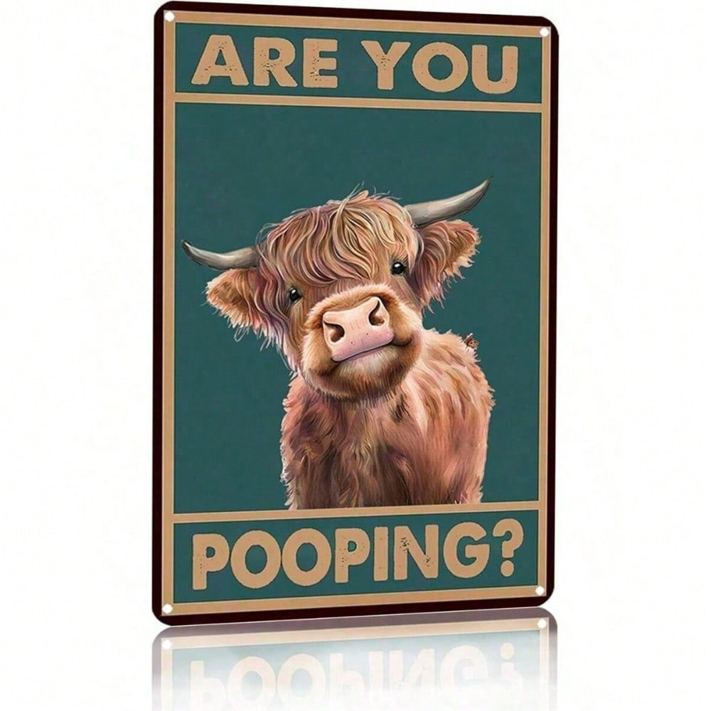 Funny Bathroom Wall Sign Vintage Highland Cow Metal Tin Poster 8x12 Inch Western Ranch Decor 20x30