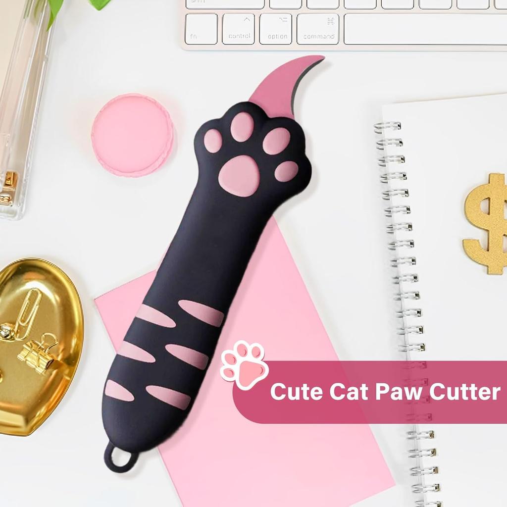 Cat Paw Box Cutter, SKRMISDA Retractable Cat Claw Cutter, Portable Cute Paper Cutter, Carton Sealing Tape Opener for Women, Safe Unpacking Tool for